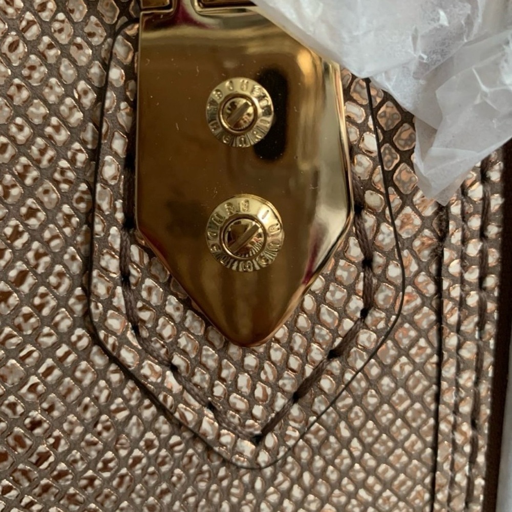 Henri Bendel A-List Rose Gold Metallic Snake Embossed Mini Satchel. - Picture 3 of 8